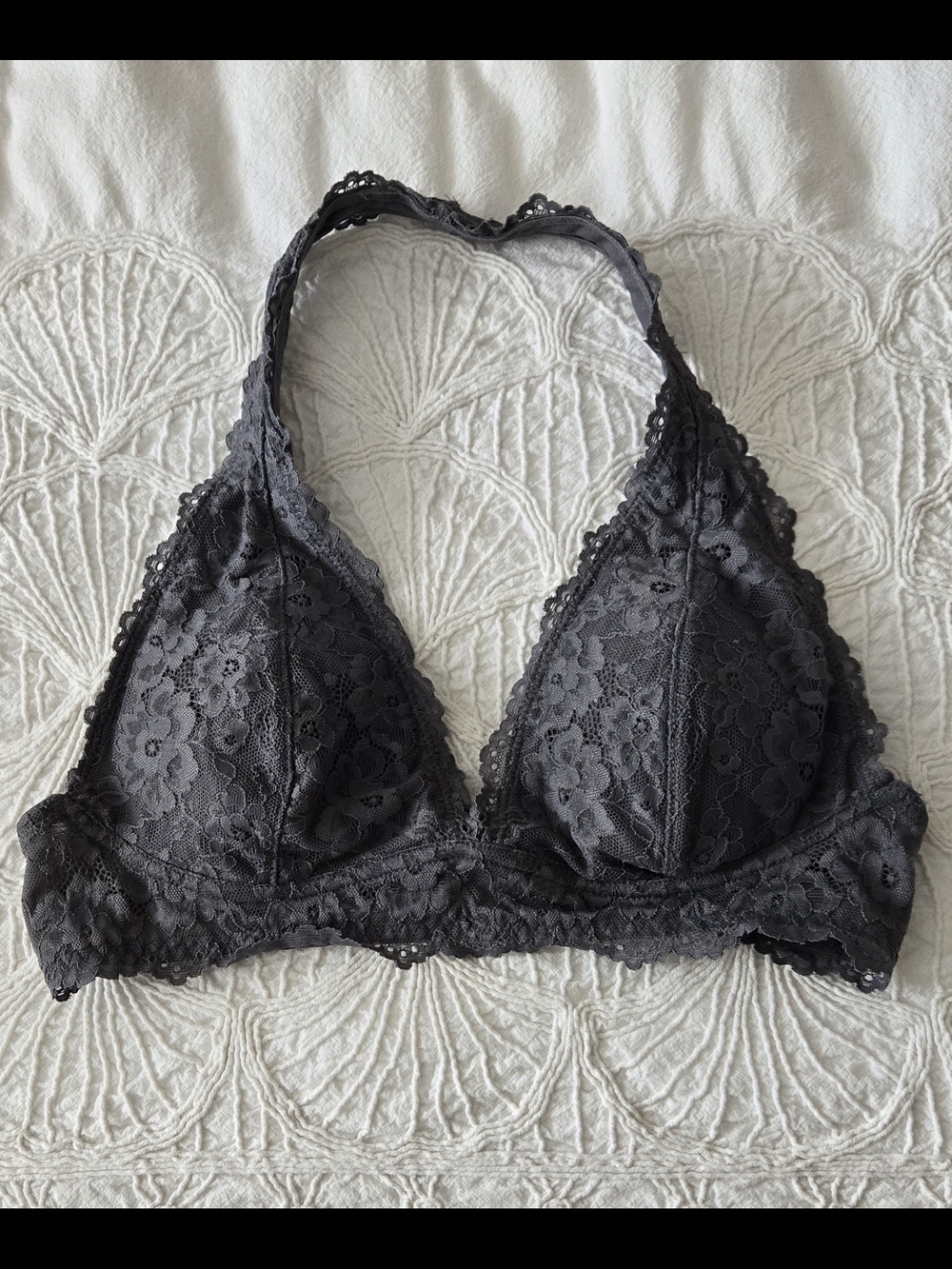 Dark Grey Floral Lace Halter Style Bralette